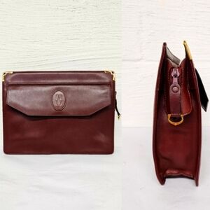 Cartier Must De Front Snap Clutch in Burgundy Calfskin Leather